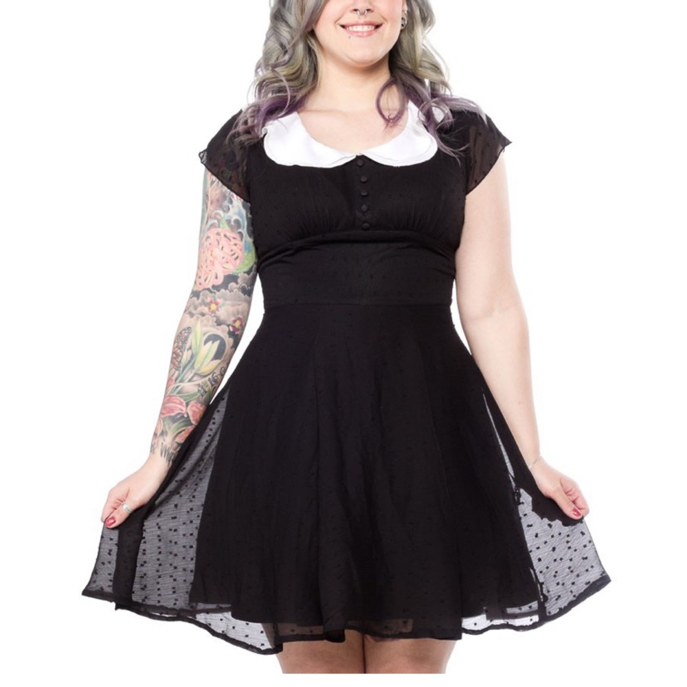Wednesday Addams Halloween Hell Bunny Agnes Black Swiss Dot Mini Dress